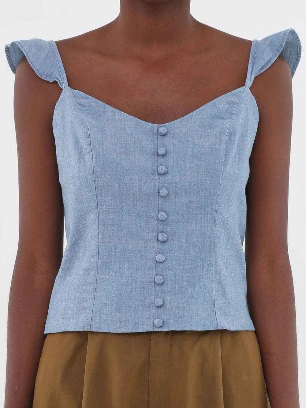 Banana Republic Light Blue Off-Shoulder Button-Front Crop Top